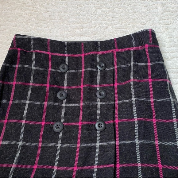 Loft woman’s plaid pink/ black/ gray buttons skirt 8P - Picture 2 of 5
